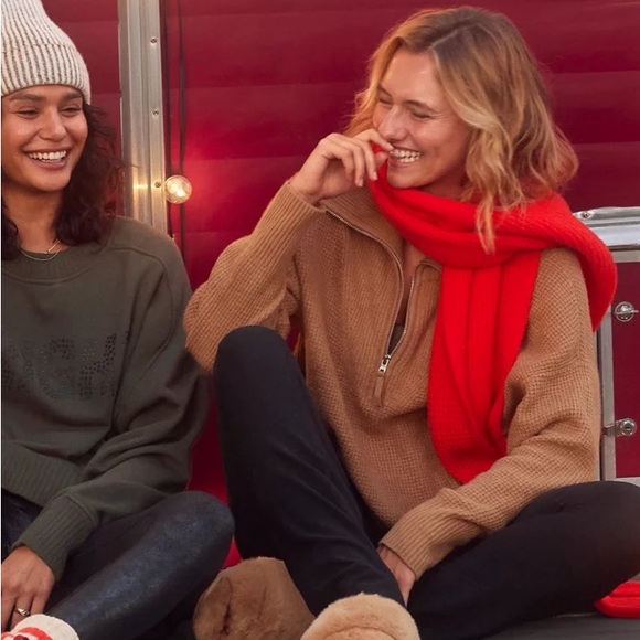 Aerie CozyUp Waffle Quarter Zip Sweater Women’s Small Oversized Fit NWOT - Picture 2 of 10